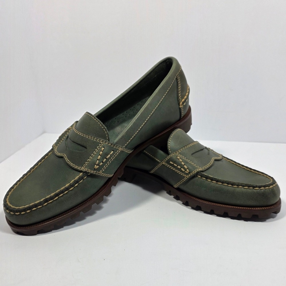 Cole Haan Country Olive Green Lug Sole Penny Loafers Mens 7 Womens 8.5-9 Brazil